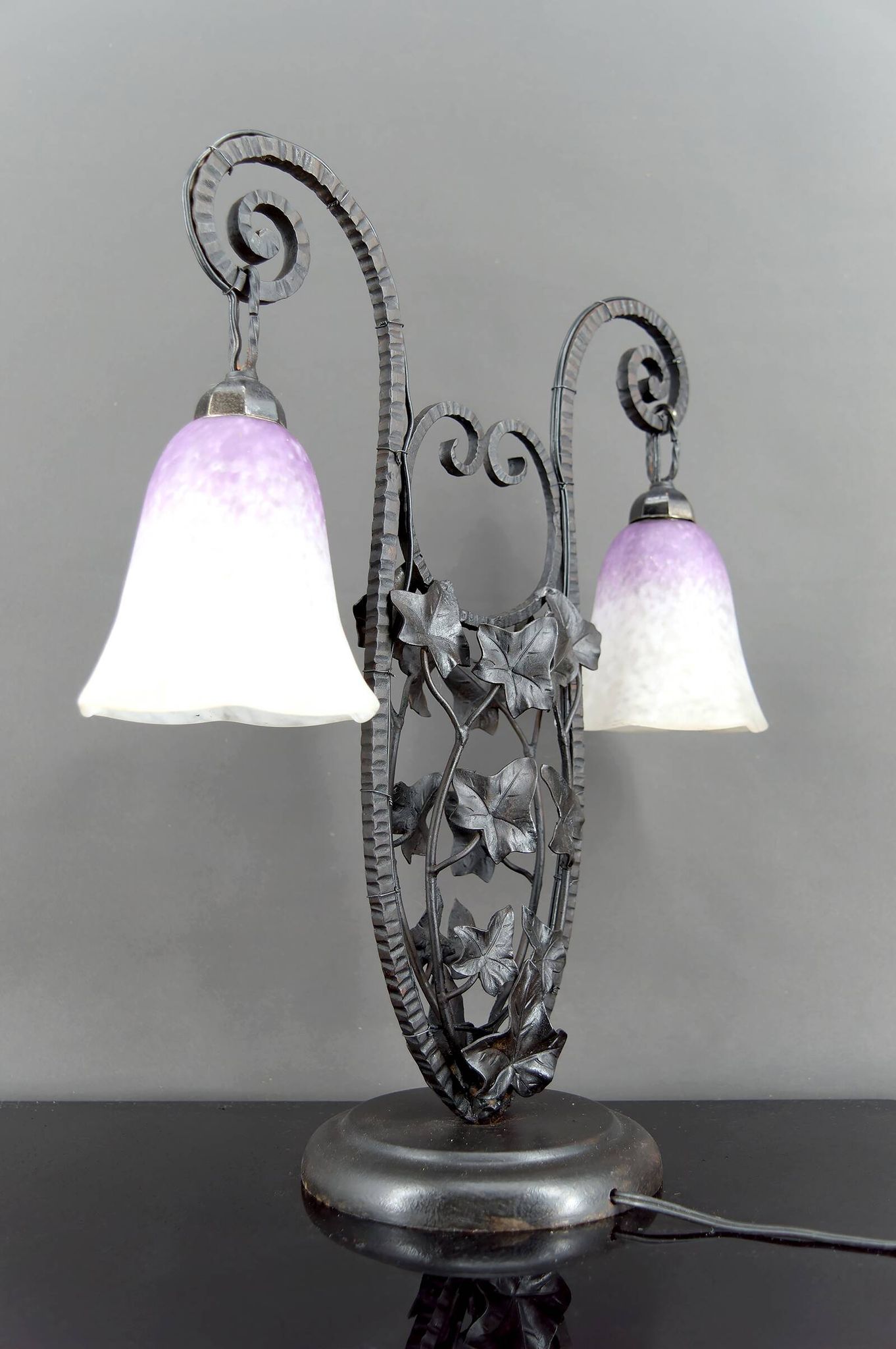 Important Wrought Iron Double-Headed Lamp by Schneider, Art Deco, c. 1920