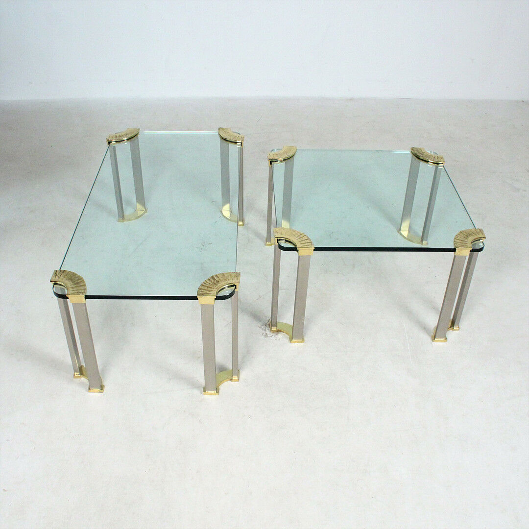 2 tables basses avec plateau en verre et pieds en laiton par Peter Ghyczy, 1970s