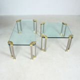 2 tables basses avec plateau en verre et pieds en laiton par Peter Ghyczy, 1970s