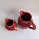2 petits pots à lait et à crème Onnaing art déco rouge