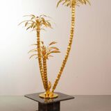 Exquisite Italian Golden Palm Tree Floor Lamp with 3 Sparkling Branches 70s