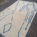 Moroccan Berber carpet Beni Ouarain with blue patterns 200x310cm