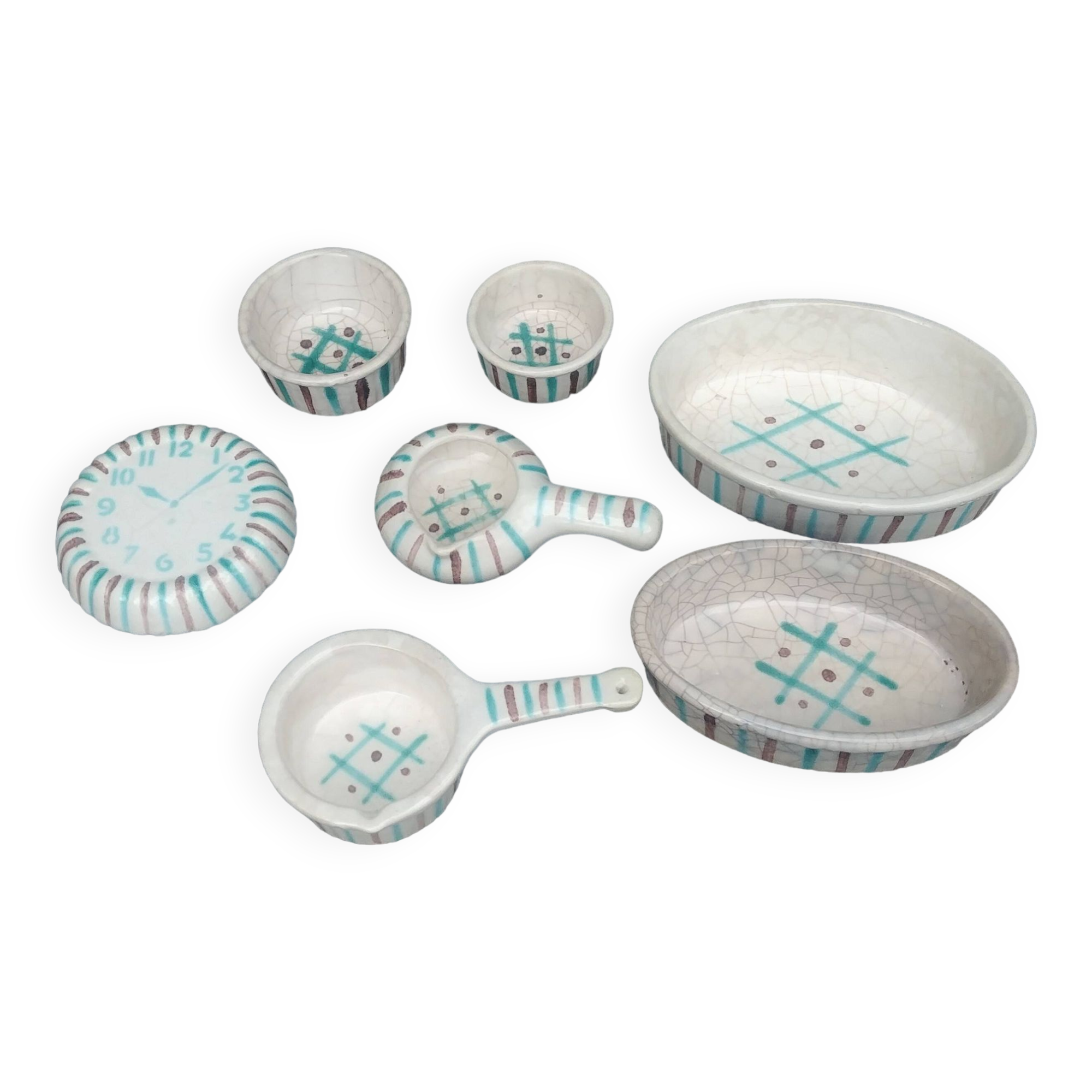 Glazed ceramic dinette from the Longchamp earthenware factory France vintage 60s abstract decor