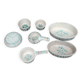 Glazed ceramic dinette from the Longchamp earthenware factory France vintage 60s abstract decor