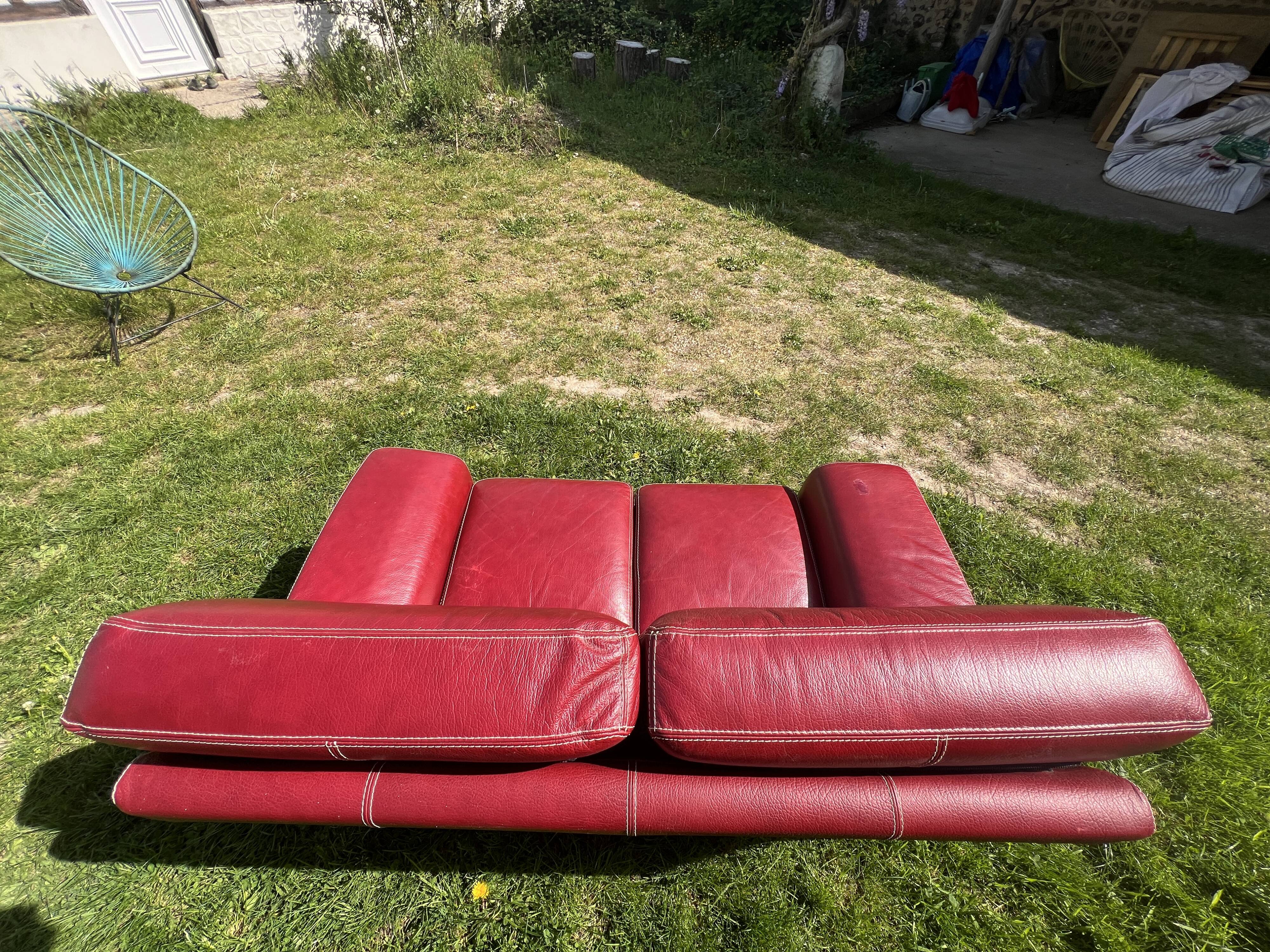 Red leather sofa
