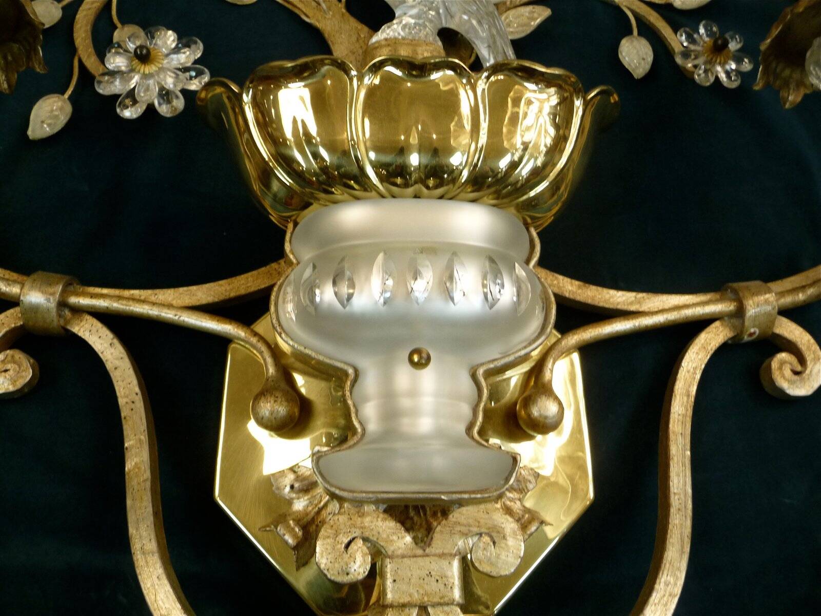 Large Italian gilt metal and crystal glass sconces from Banci Firenze, 1960s, set of 2