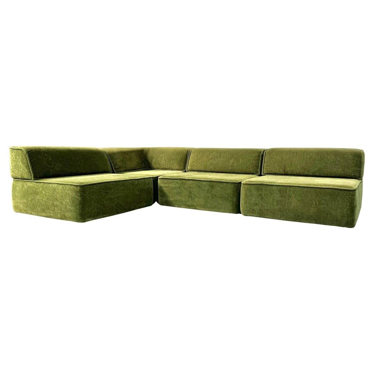 Canapé modulaire vintage Trio en tissu teddy vert de Cor, années 1970, ensemble de 4.