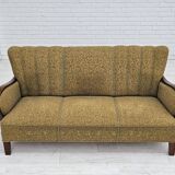 Années 1950-60, canapé danois 3 places, état d'origine, coton/laine, bois de hêtre.