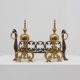 Pair of French Brass Firedogs and Wrought Iron Fireplace Grate, 20th Centur