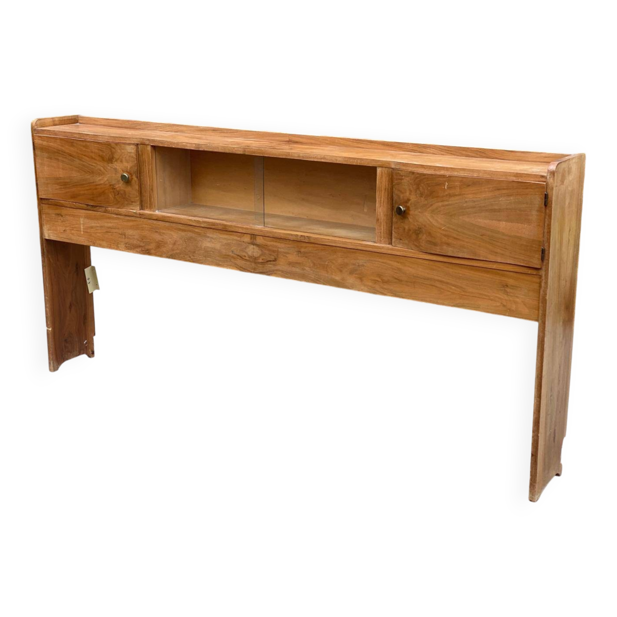 Cozy art deco headboard in lacquered burl wood, 1960s, 195cm