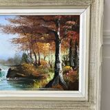 Old landscape vintage river painting signed