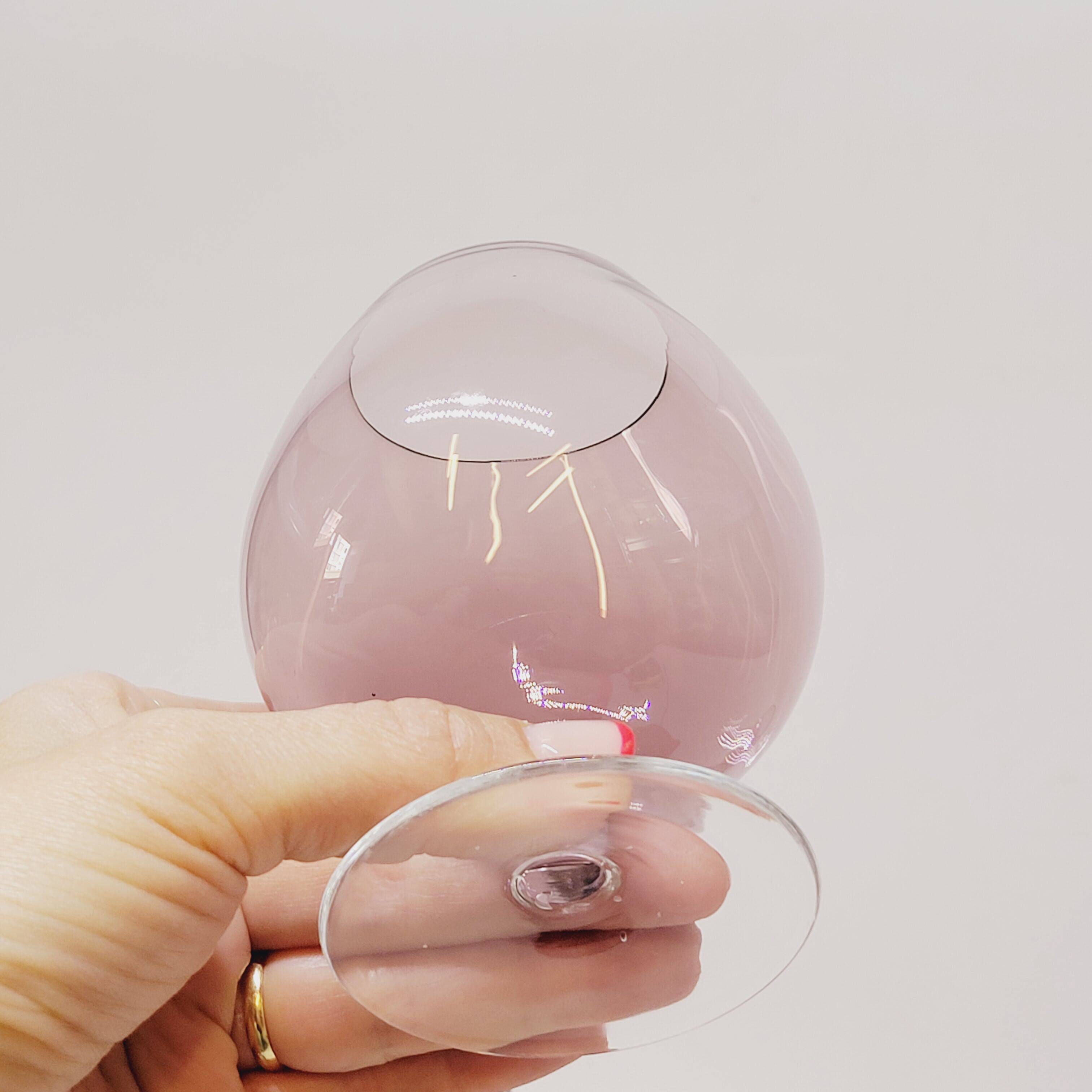 6 Antique Plum-Colored Crystal Cognac Glasses