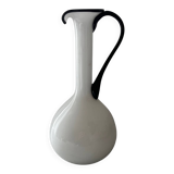Single flower vase in white and black opaline