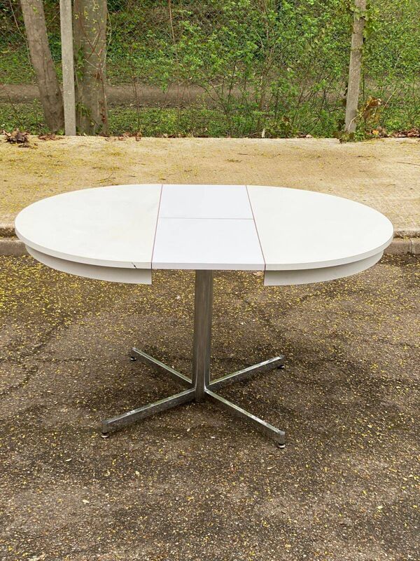 Table à manger blanche pied central tulipe extensible 100cm