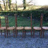 Vintage mulched chairs with high oak backrests with turned legs