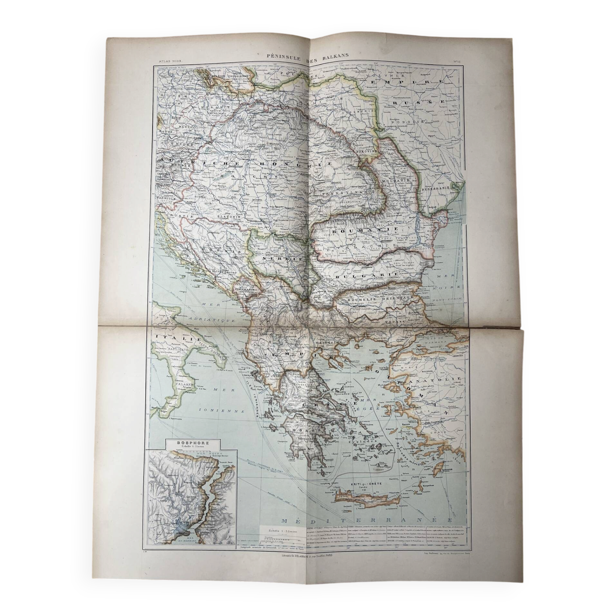 Carte ancienne Péninsule des Balkans 69x54cm
