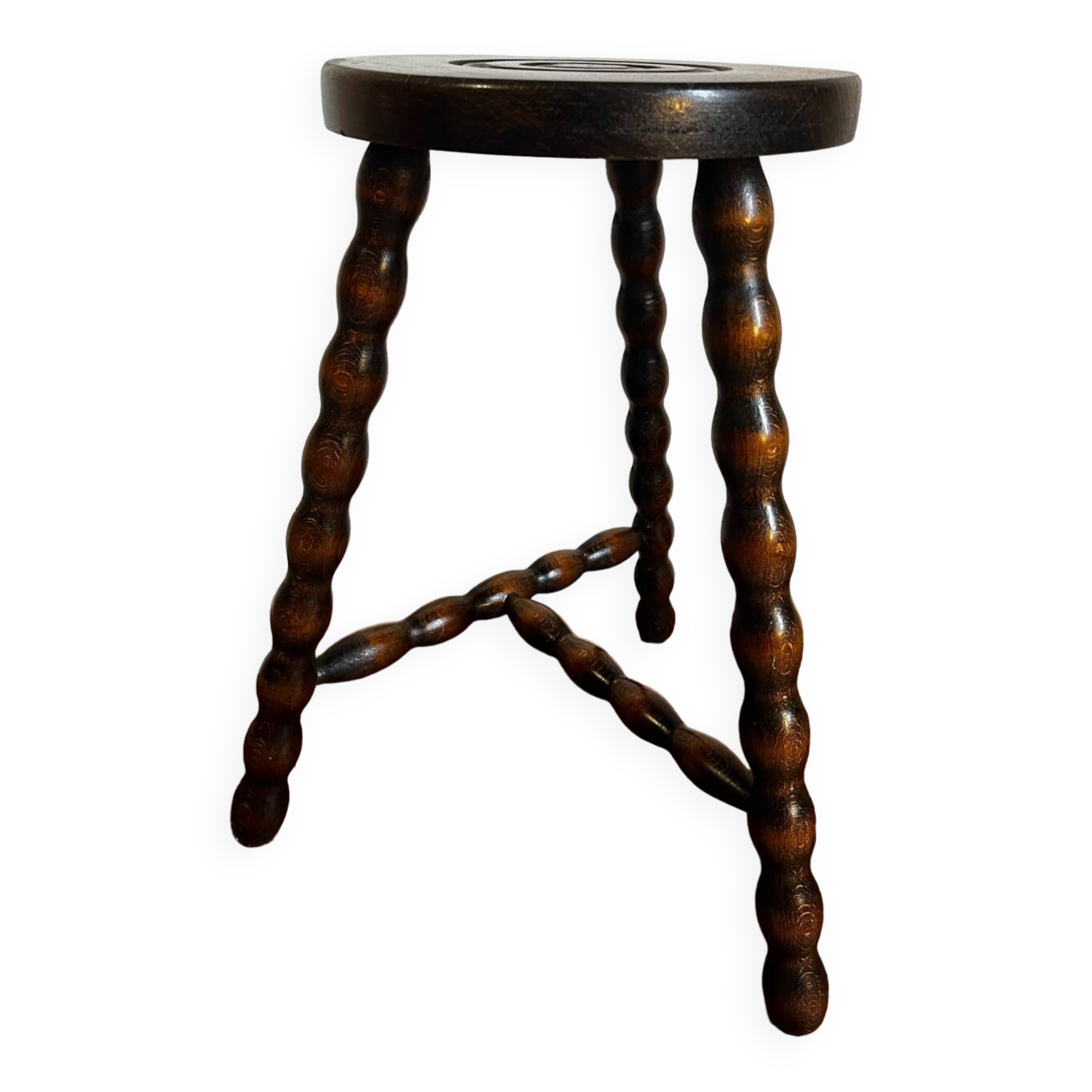 Tripod stool, turned wooden plant holder
