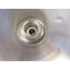 Pair of industrial pendant lights in aluminium and glass.