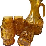 Vintage amber glass glasses and carafe set