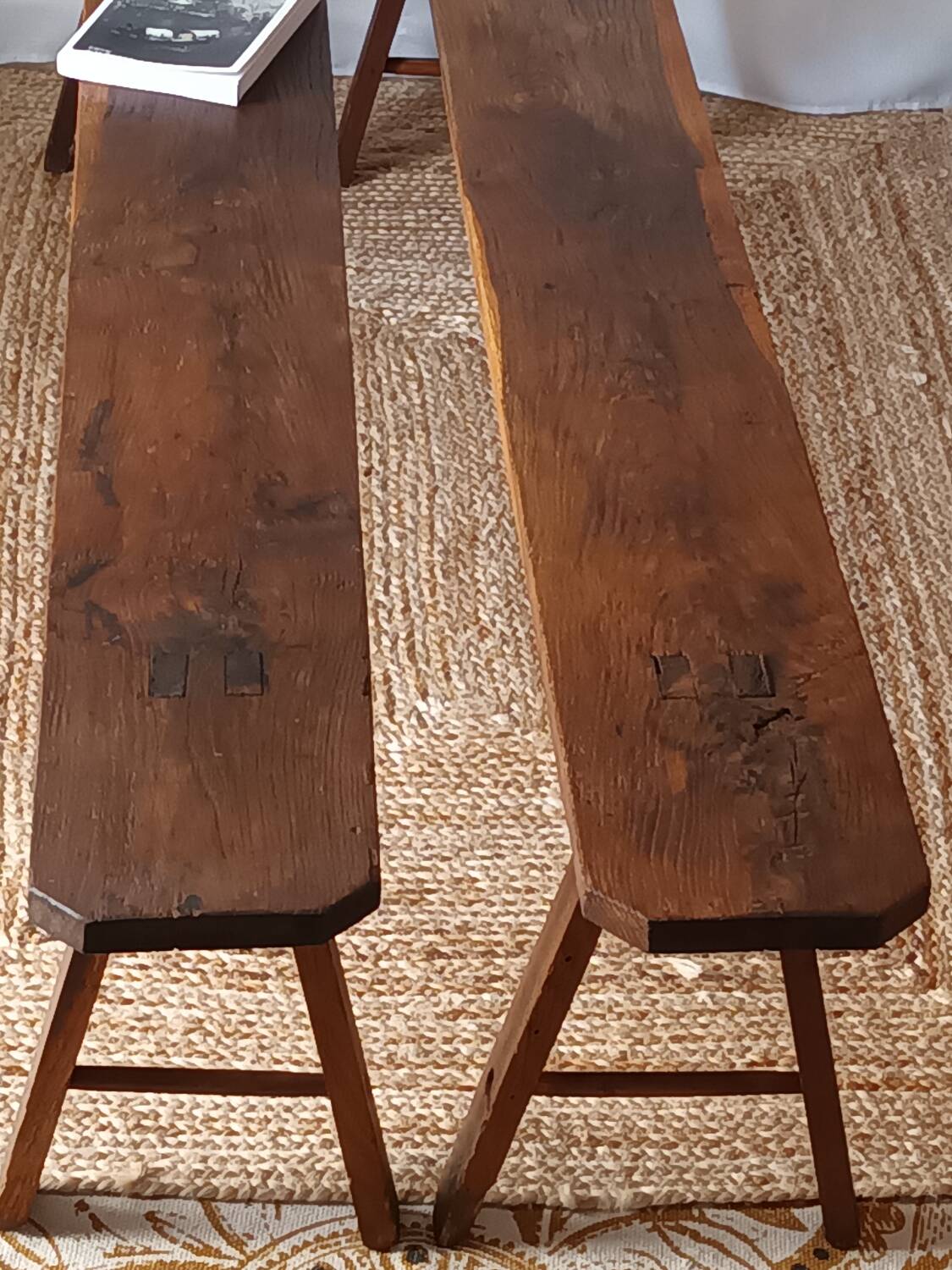 Pair of old oak country benches