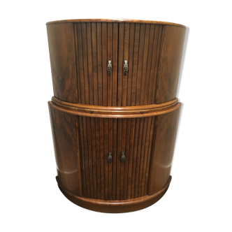 Art deco half moon cocktail bar cabinet in walnut