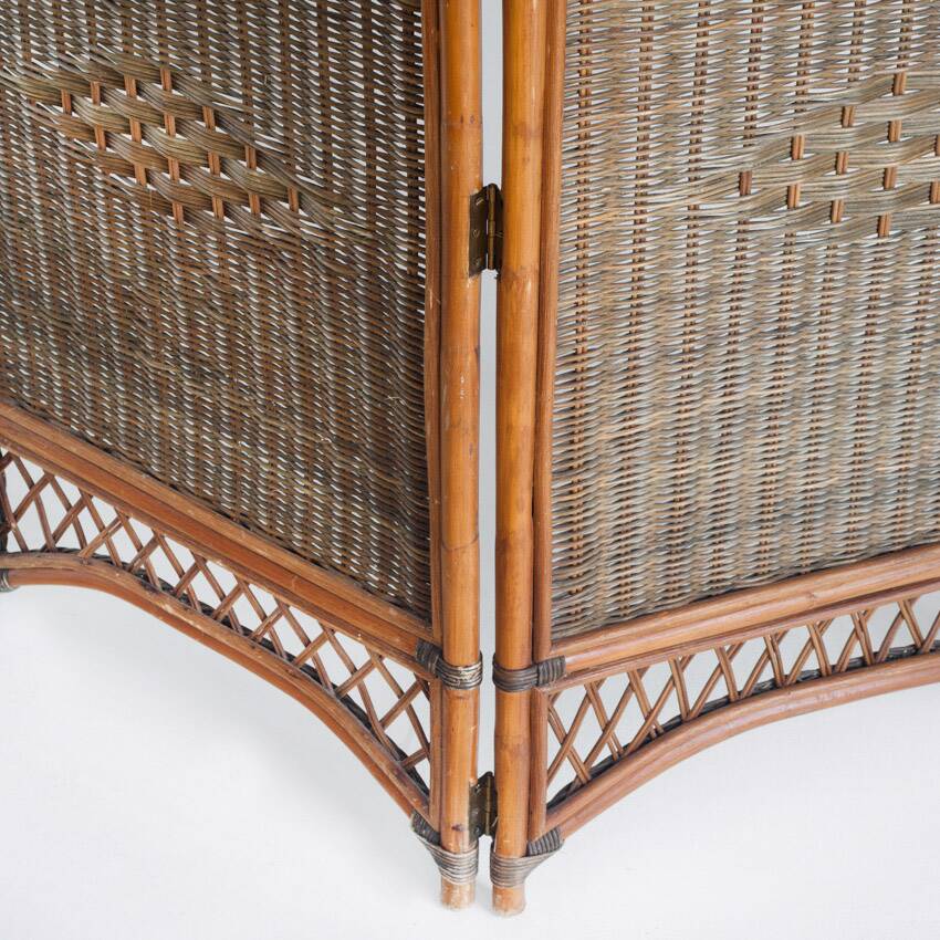 Vintage cane or rattan and wicker room divider. France, 1980s-90s