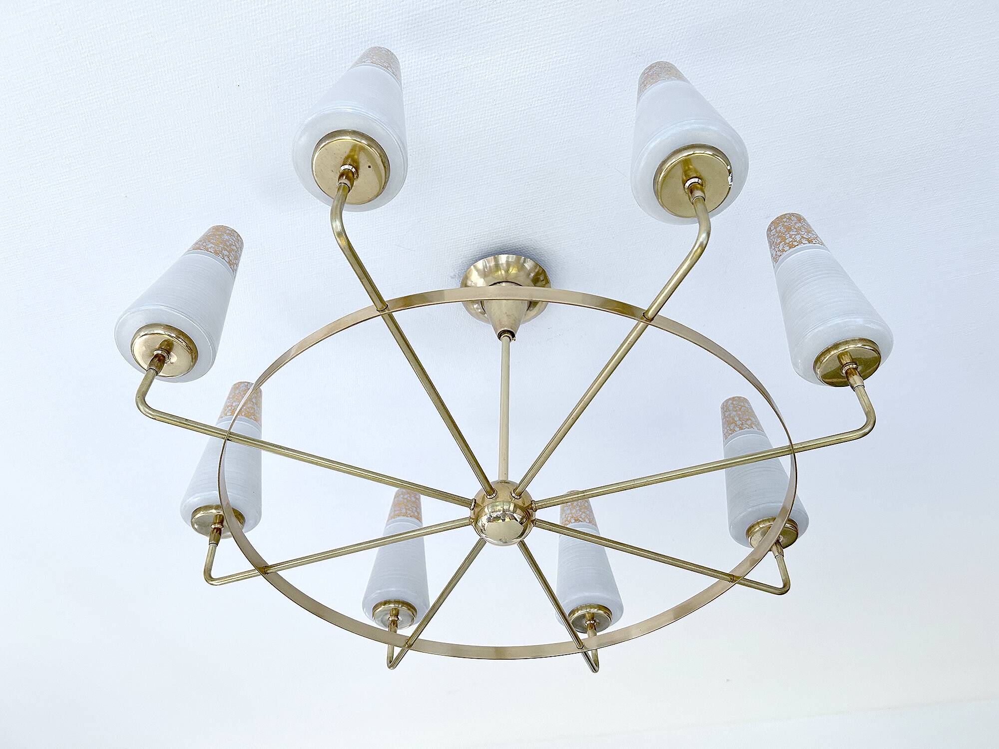 Large Vintage Italian Pendant Light, 1950s, Brass Glass