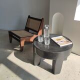 Quadripod coffee table in black monoxyl solid wood