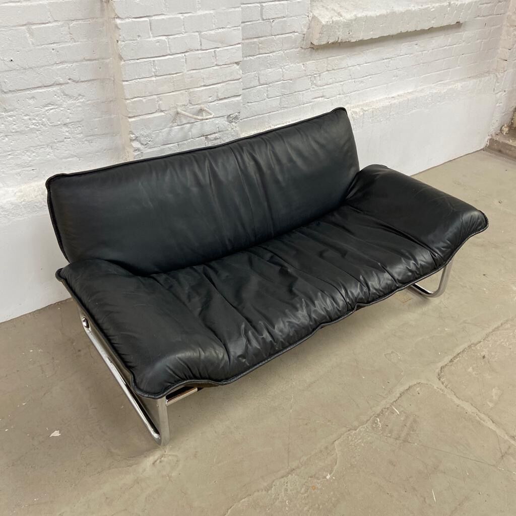 2-seater leather and chrome Sofa by Rodney Kinsman for OMK 1970's