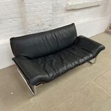 2-seater leather and chrome Sofa by Rodney Kinsman for OMK 1970's