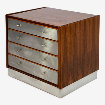 Chest of drawers 4 drawers in rosewood and brushed aluminum