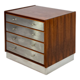 Chest of drawers 4 drawers in rosewood and brushed aluminum