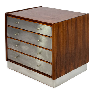 Chest of drawers 4 drawers in rosewood and brushed aluminum