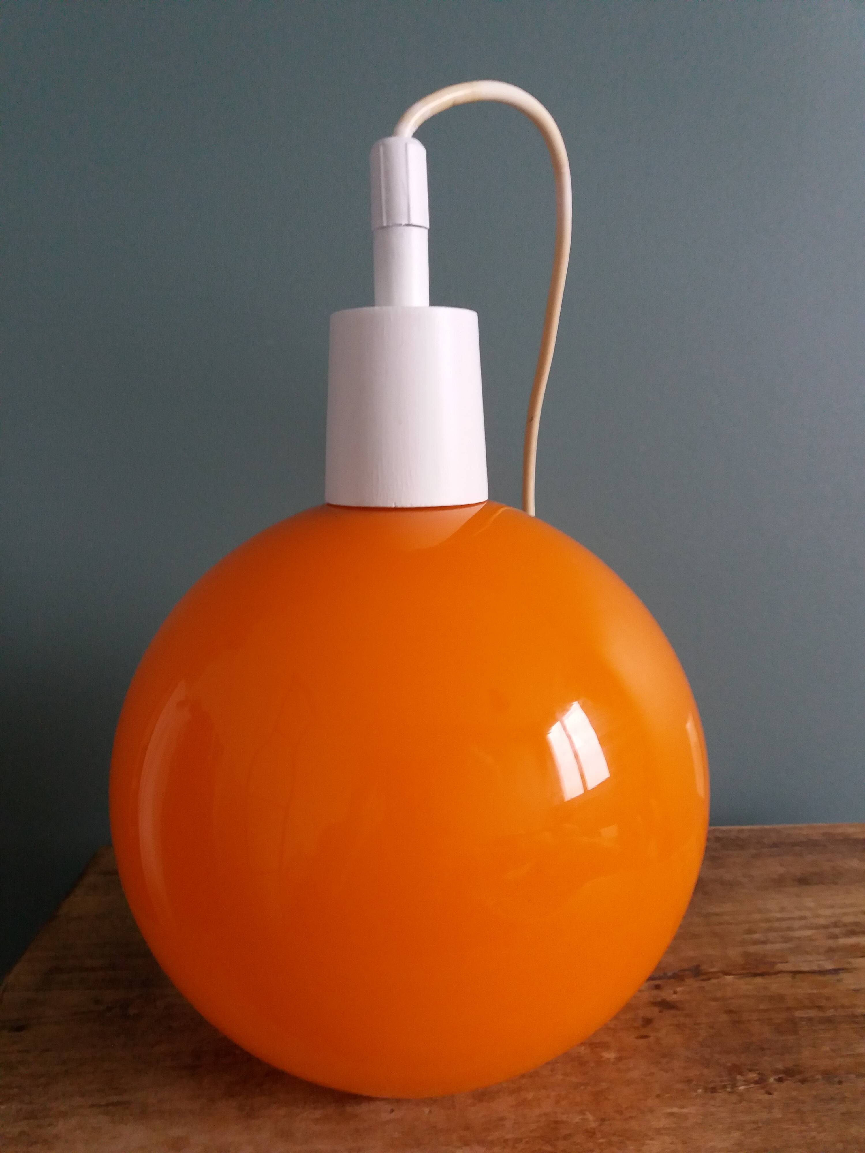 70s space age orange glass globe ball pendant light
