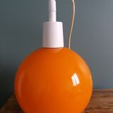 70s space age orange glass globe ball pendant light