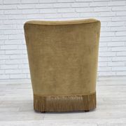1970s, Danish lounge chair, light green furniture velour, beech wood.