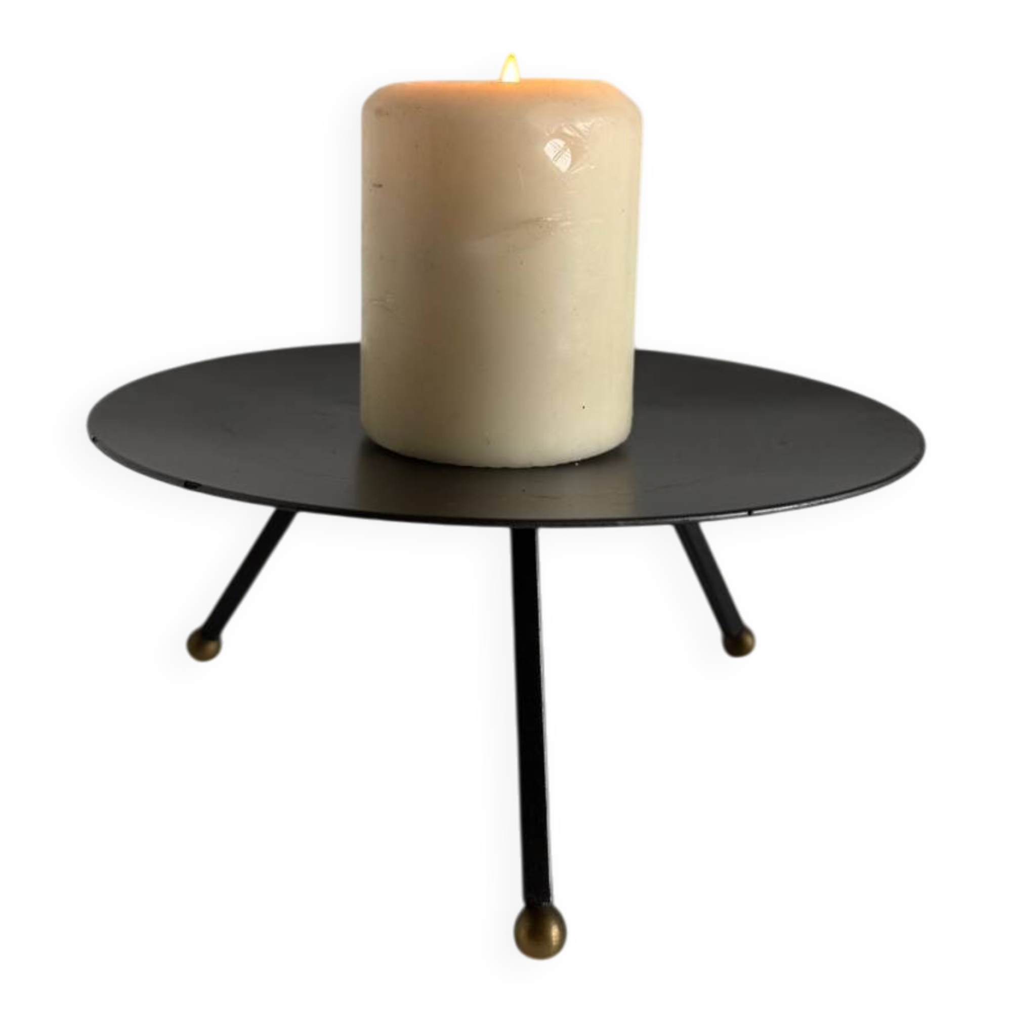 Vintage Modernist Large Sized Black Metal Candle Holder