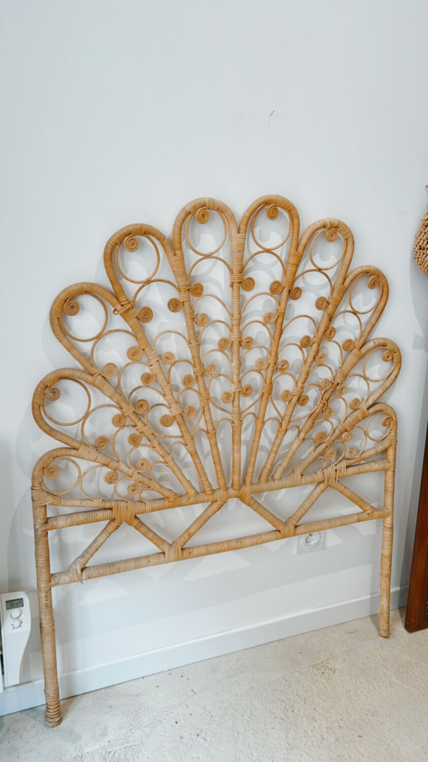 Vintage headboard peacock rattan