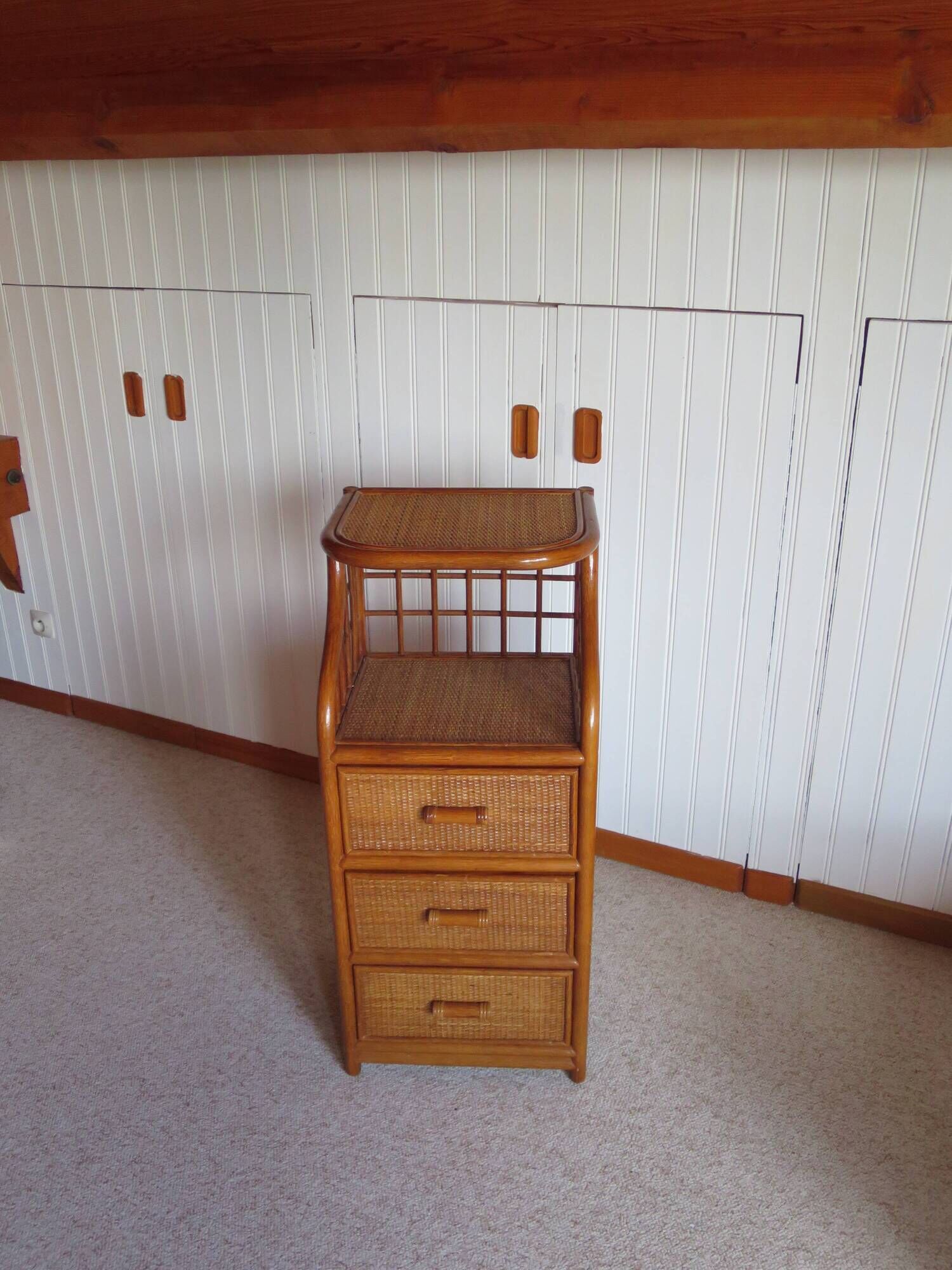 Vintage - sideboard - chest of drawers - woven rattan chest of drawers - wood - bamboo - 80s