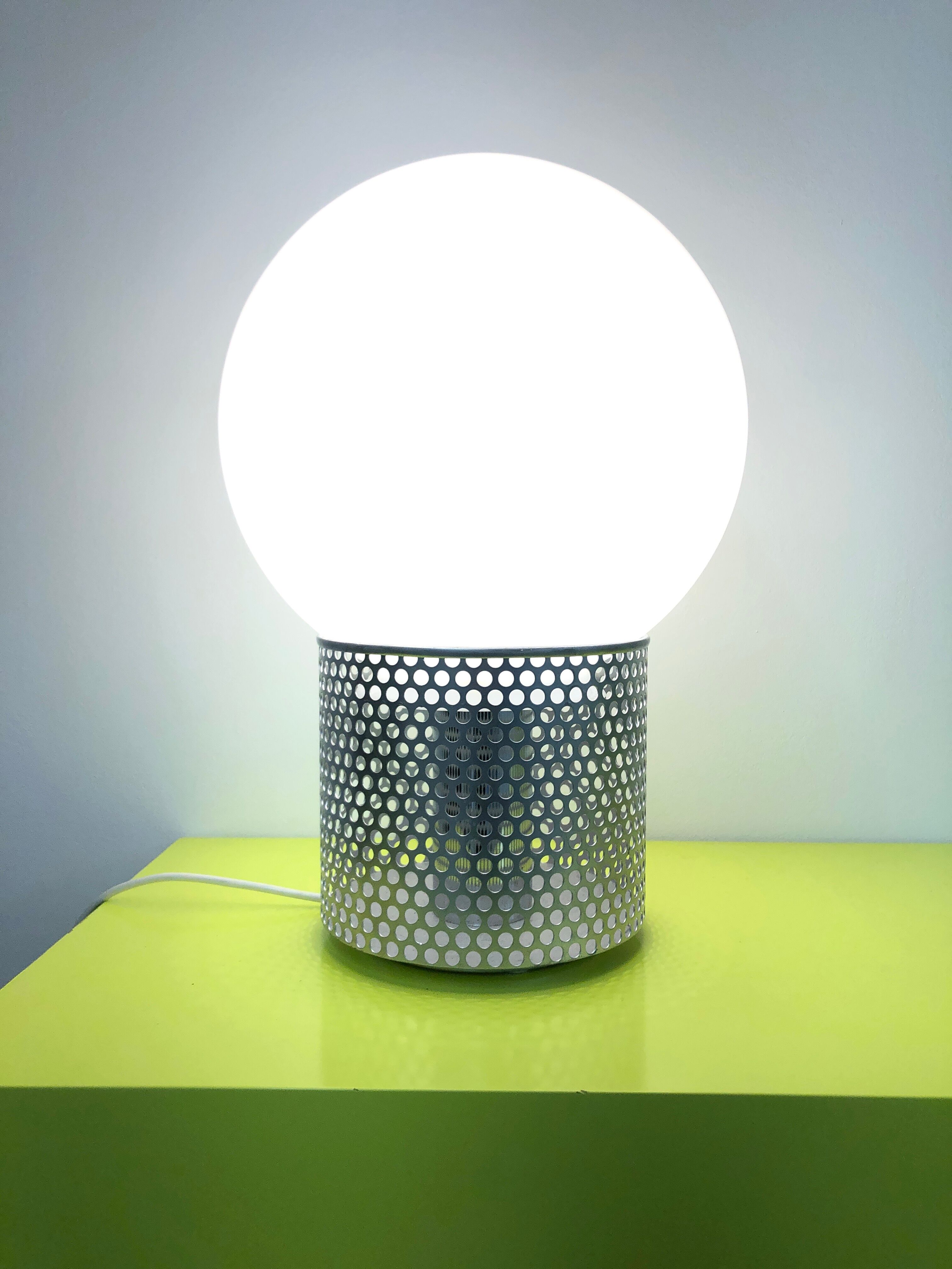 Lamp in chrome steel and opal glass by Michel Boyer for Verre Lumière