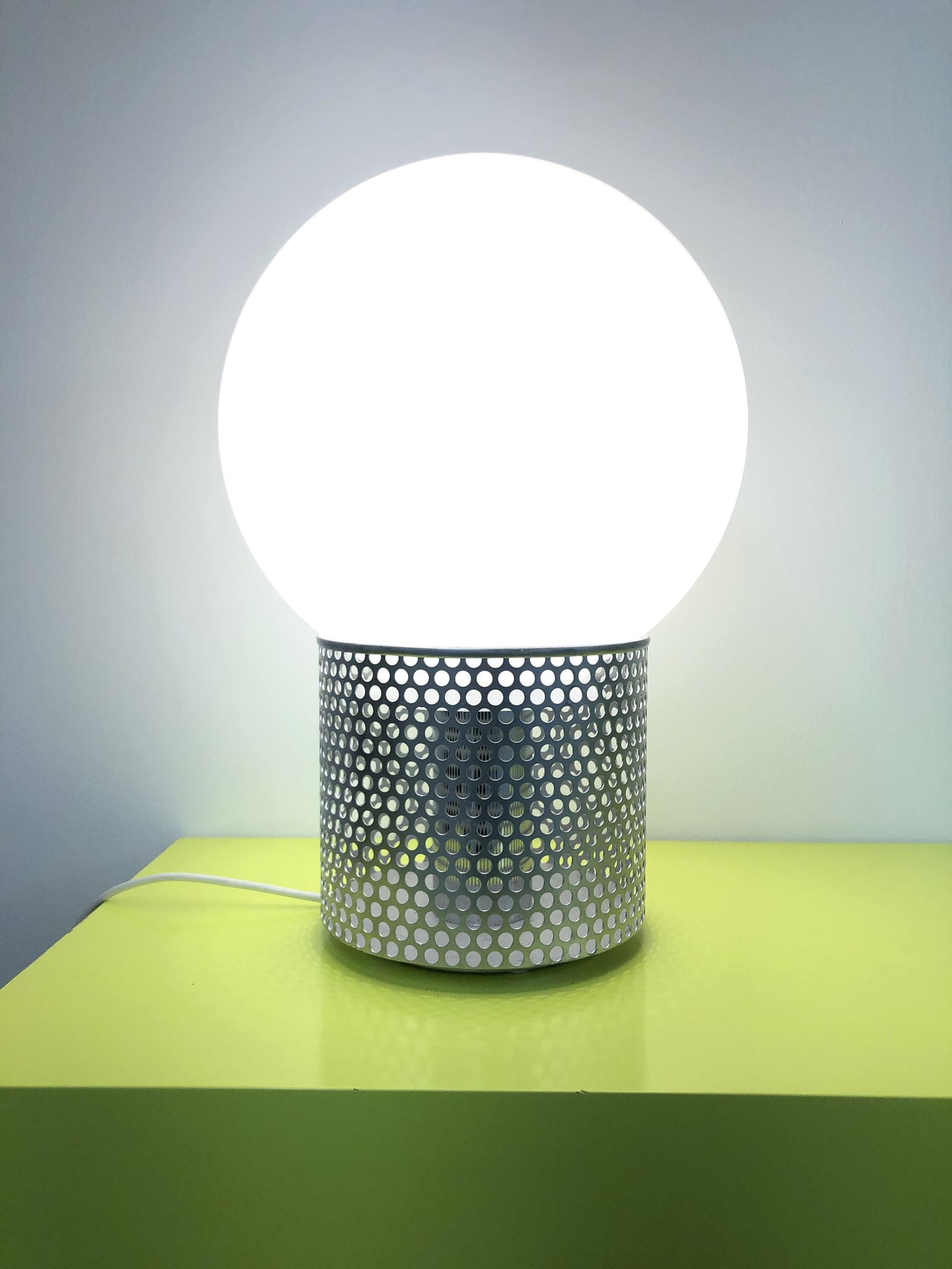 Lamp in chrome steel and opal glass by Michel Boyer for Verre Lumière