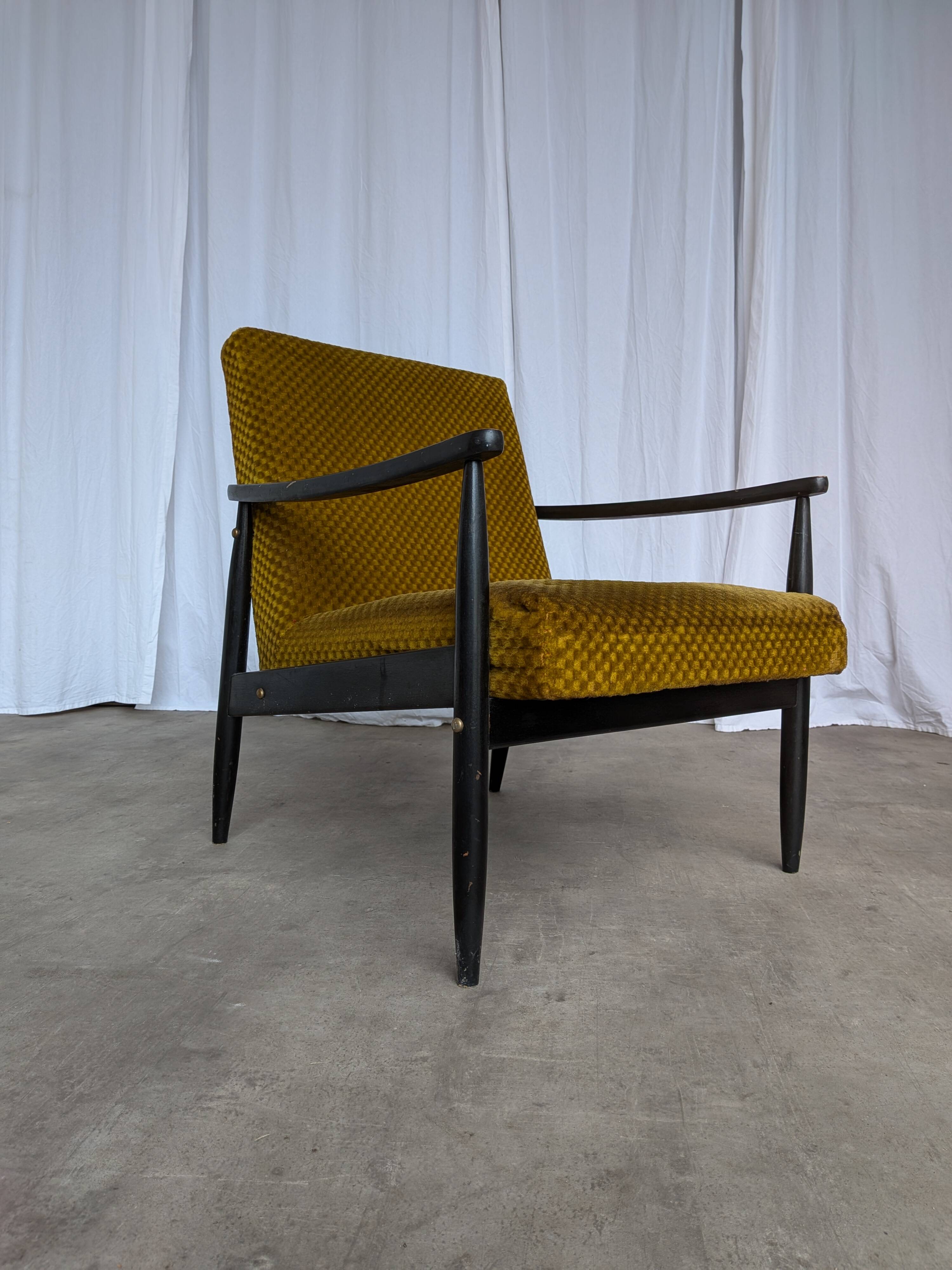 Vintage Yellow Fabric Armchair: Mid-Century Modern Lounge Chair