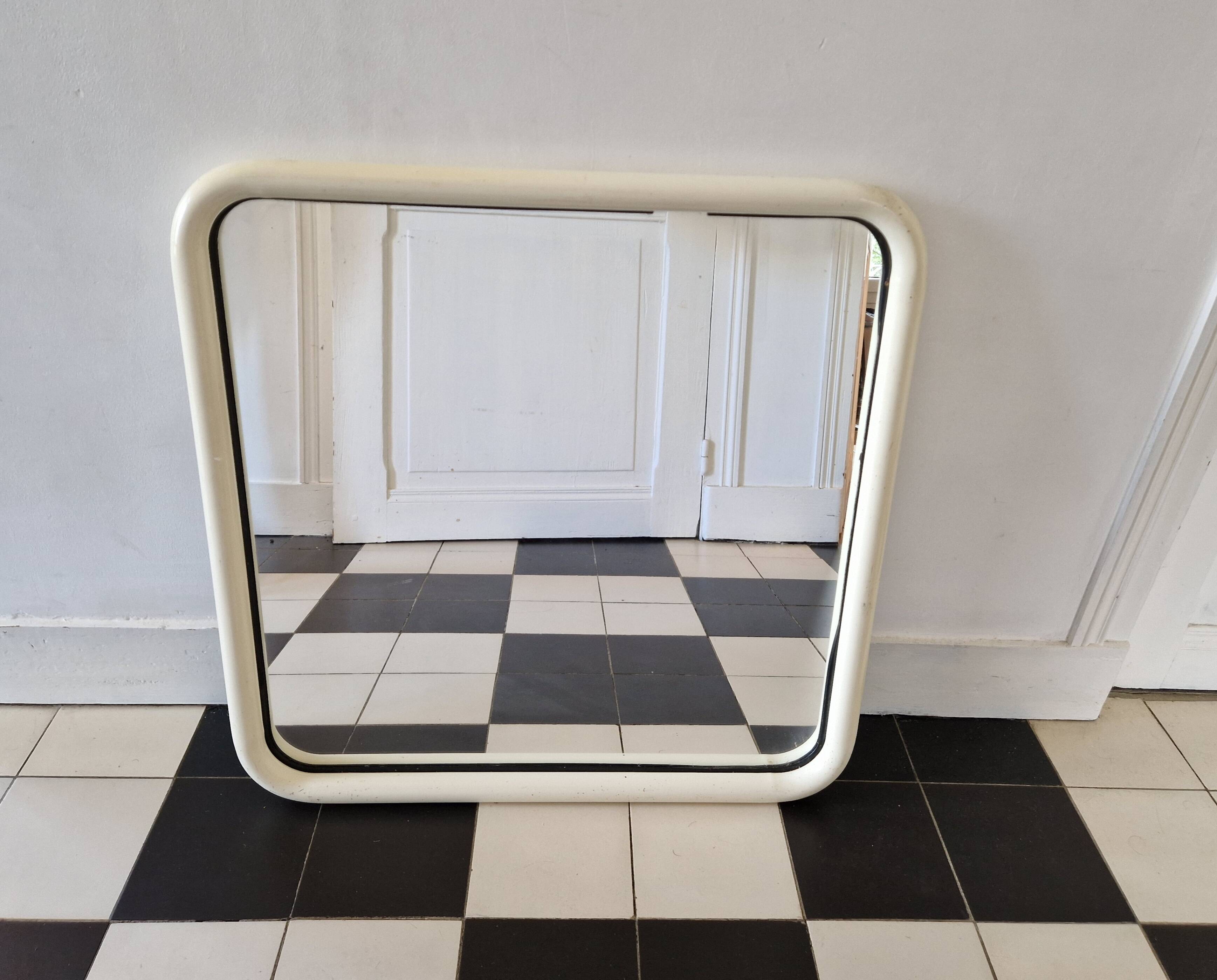 Vintage white tubular mirror from Italy, 70s