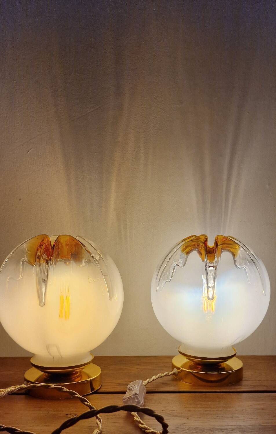 Mazzega globe lamp duo from Murano