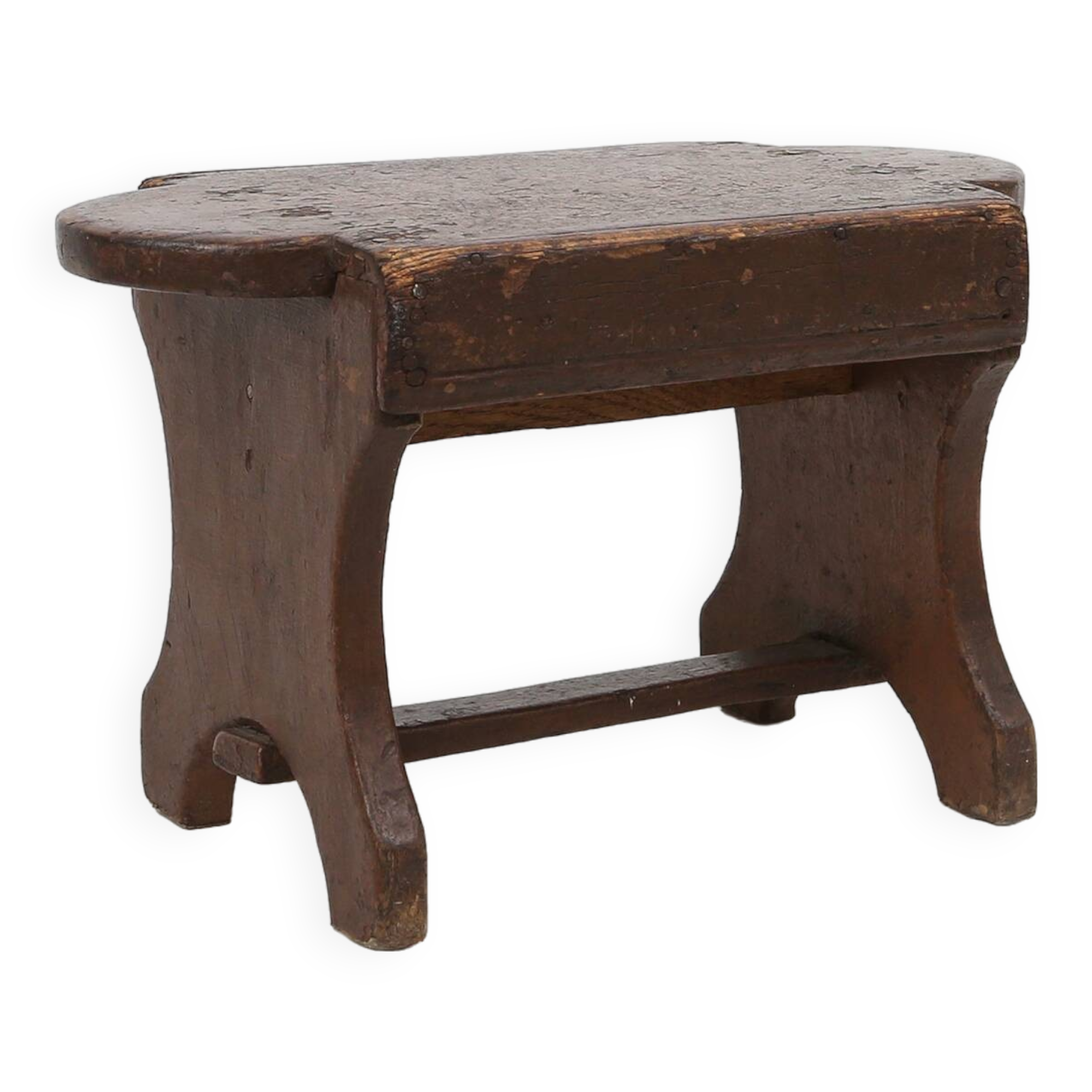 Tabouret bas rustique français en bois peint, vers 1900