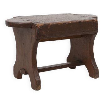French rustic wooden low stool in painted wood, ca. 1900