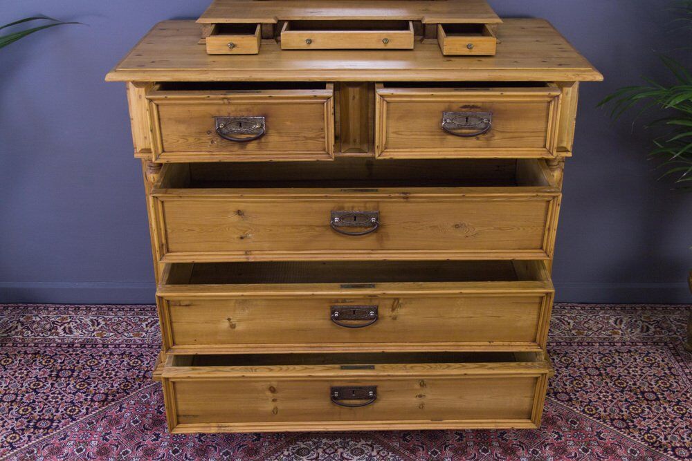 Art nouveau style baltic pine chest of drawers with mirror