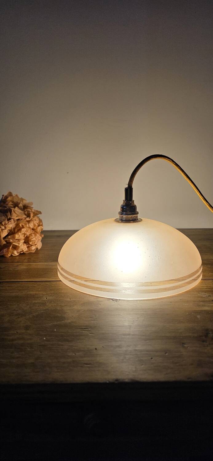 Pendant light, frosted pink glass