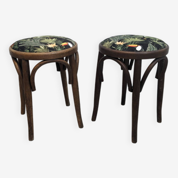 Pair of low curved wooden stools