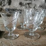 6 Chiseled Crystal Glasses, 1950s